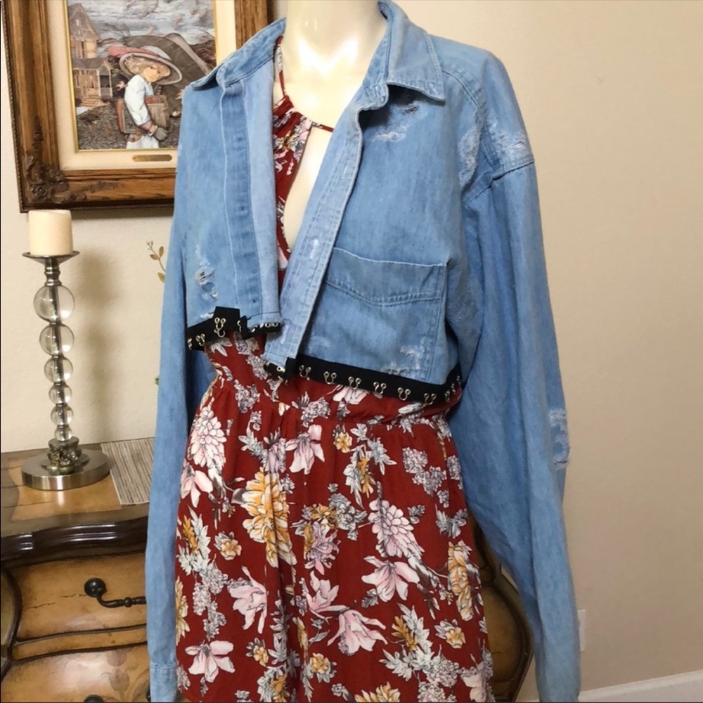 First of a kind cropped denim flannel